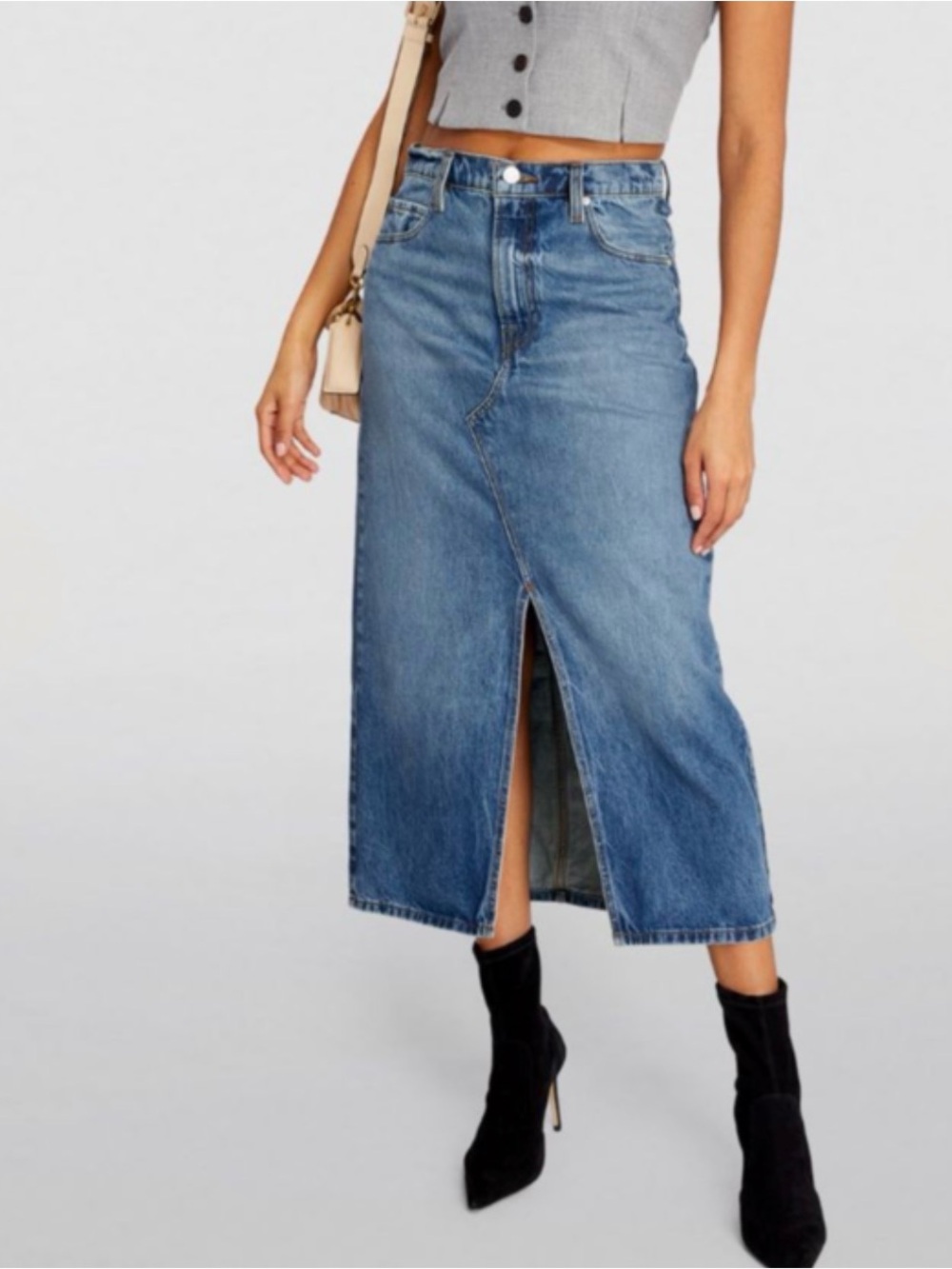 FRAME Midaxi Denim Skirt Del Amo Blue Front Slit Size 30